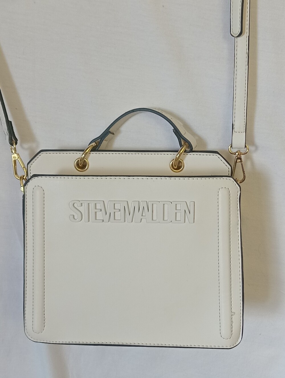 Steve Madden White Embossed Logo Top-Handle Crossbody